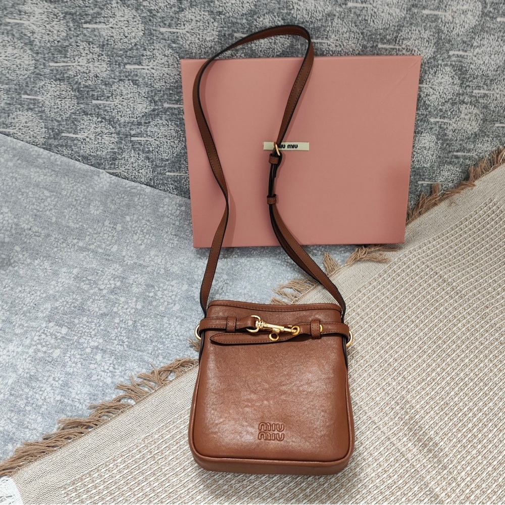 Miu Miu Brown Leather Mini Crossbody with Gold Hardware